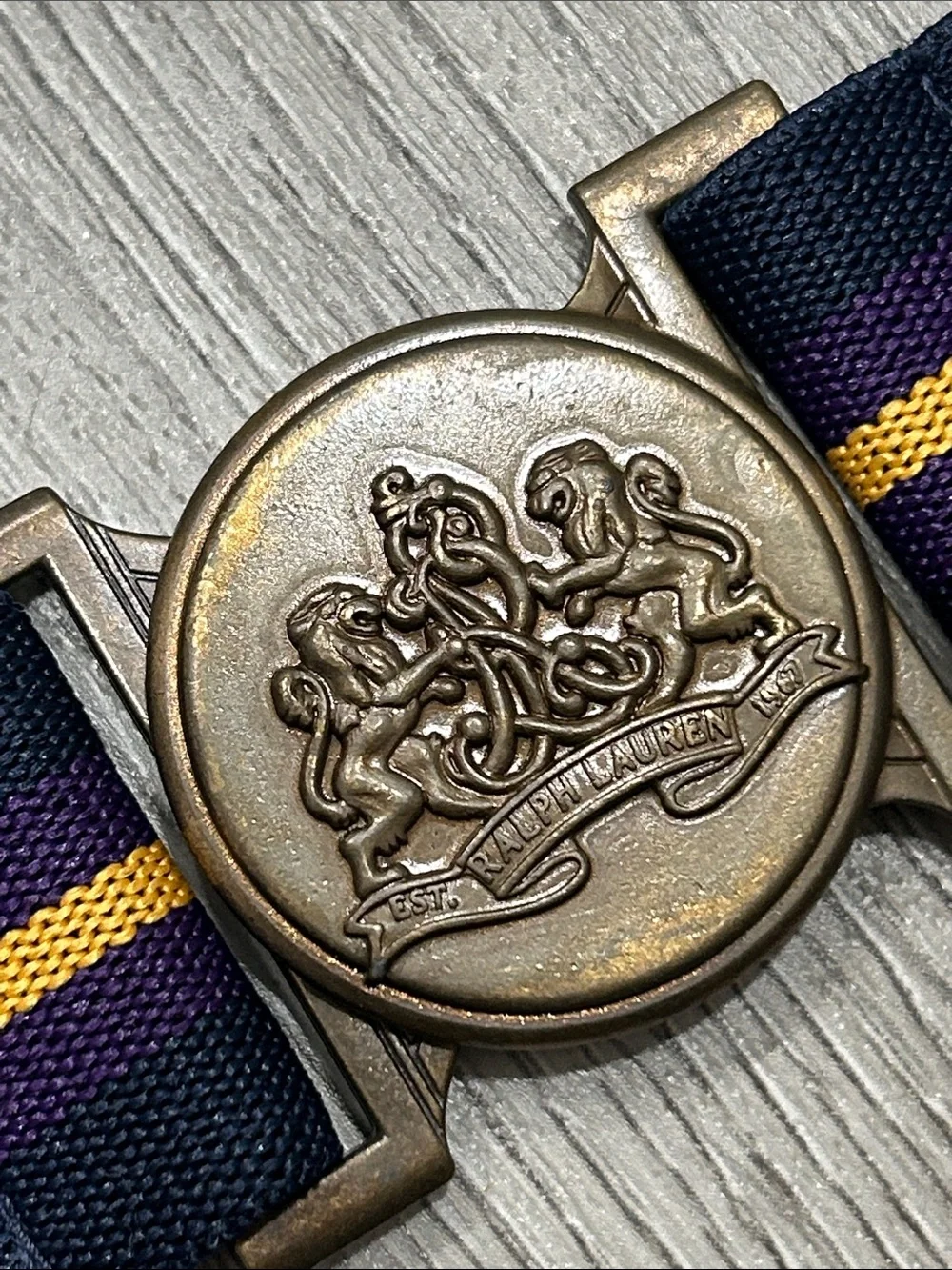 Ralph Lauren Vintage Navy Web Belt with Stripe and Brass Crest Buckle Boys 3T